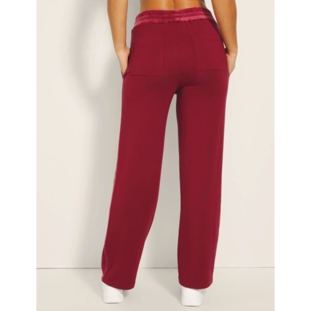 Soma XL Red Ultra Soft Fleece Velour Trim Pant Lounge Pants Solid‎ Red NEW